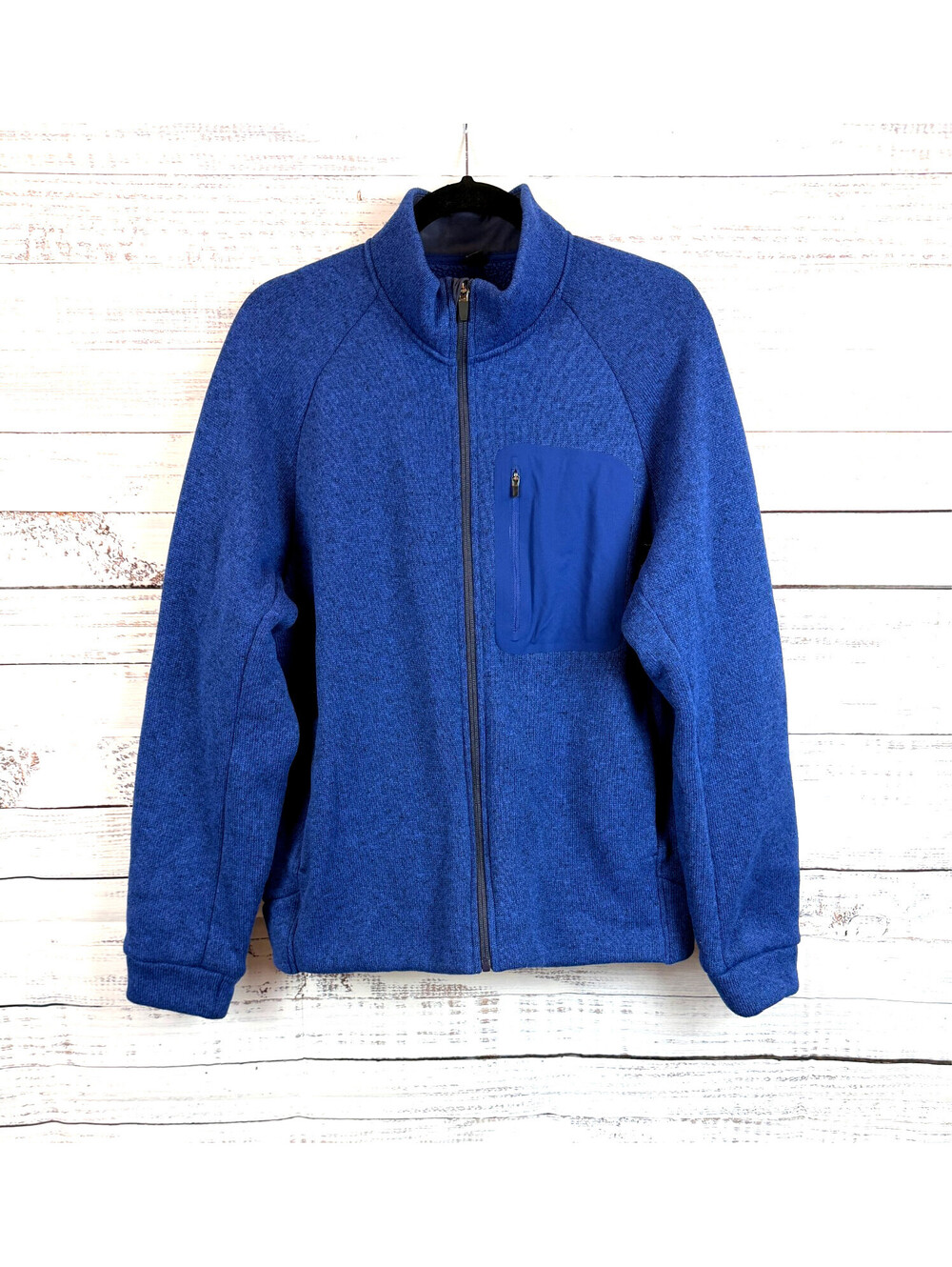 UNIQLO mens royal blue fleece full zip chest pocket outdoor jacket size M